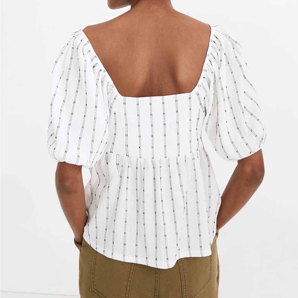 Madewell white and black Puff-Sleeve Empire Top XS NWT - Picture 5 of 7